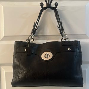 Coach Penelope Black Pebbled Leather Carryall Shoulder Bag Satchel Turn-Lock